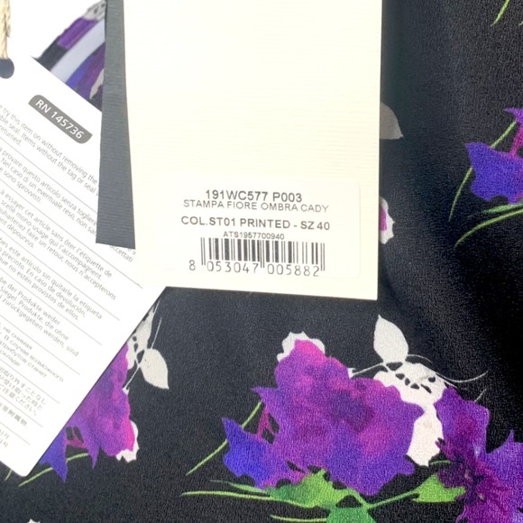 NWT Attico Women Floral Printed Wrap Dress Black Purple Size 40 Tie Shoulder - Picture 6 of 11